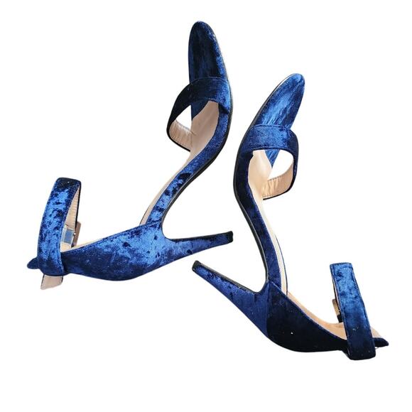 Ashley Stewart Blue Velvet Open Toe Heels Size 10W - Picture 5 of 7